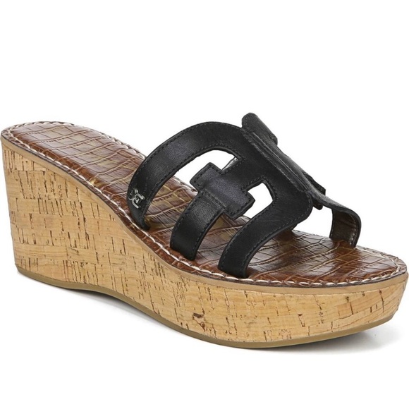 New Sam Edelman Regis Black Platform Wedge Sandals - Picture 2 of 9